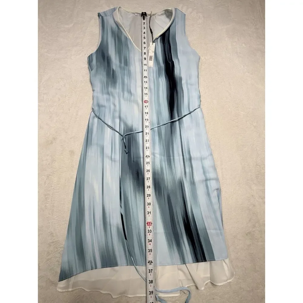 T Tahari Tie Dye Dress M NWT Light Blue Watercolor V-Neck Sleeveless Chiffon